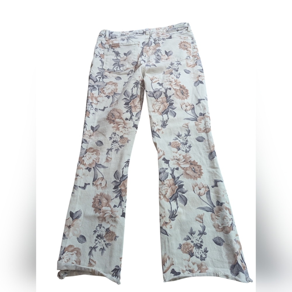 Paige Colette Jeans Crop Flare Fray Hem Cream Desert Wildflower Floral Sz 30 *GC - Picture 3 of 14